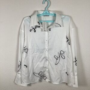 Glamaker Womens Button Up Shirt Sz L Long Sleeve White New With Tags AJA